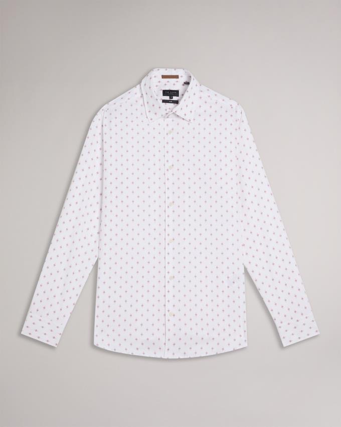 Chemises Ted Baker Long Sleeve Geometric Print Blanche Homme | BLG-57667579